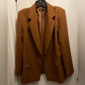 Boohoo Brown Double-Breasted Blazer